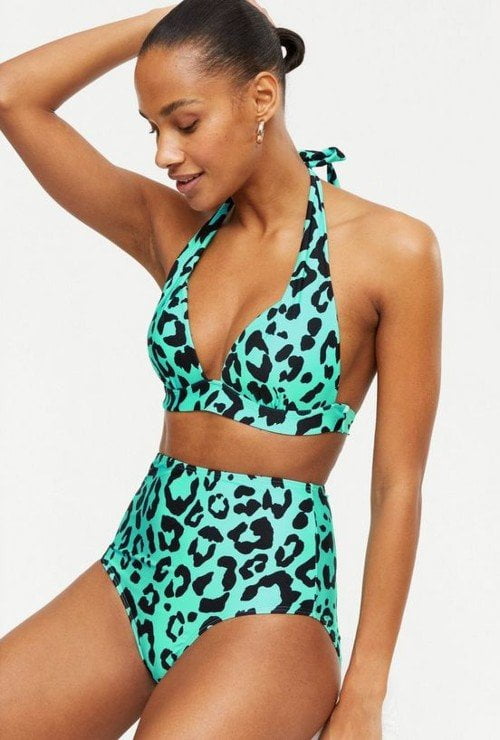Cute swimsuits - New Look Blue Leopard Print Push Up Triangle Bikini CREDIT New Look